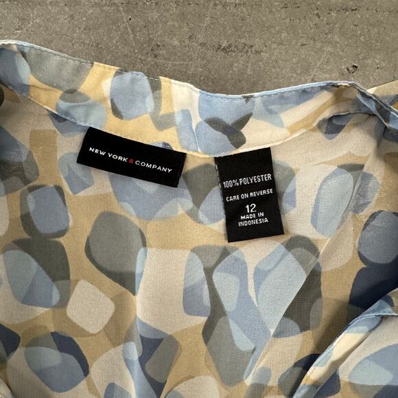 Vintage Y2K NY&Co Microsheer Beige Blue Pilka Dot Whimsical Longsleeve Blouse M - Picture 3 of 5